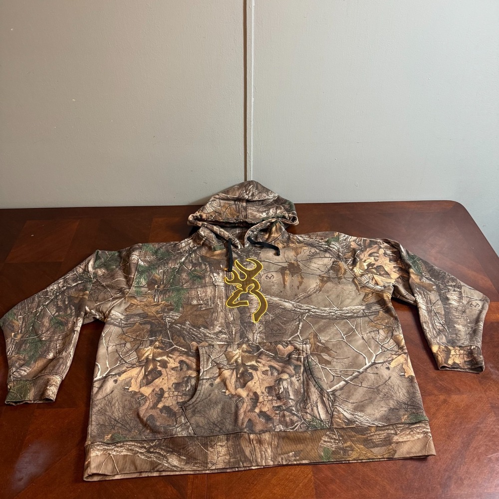 Browning Realtree Camo Hoodie 3XL Mens Hunting Deer Logo Pullover‎ Sweatshirt